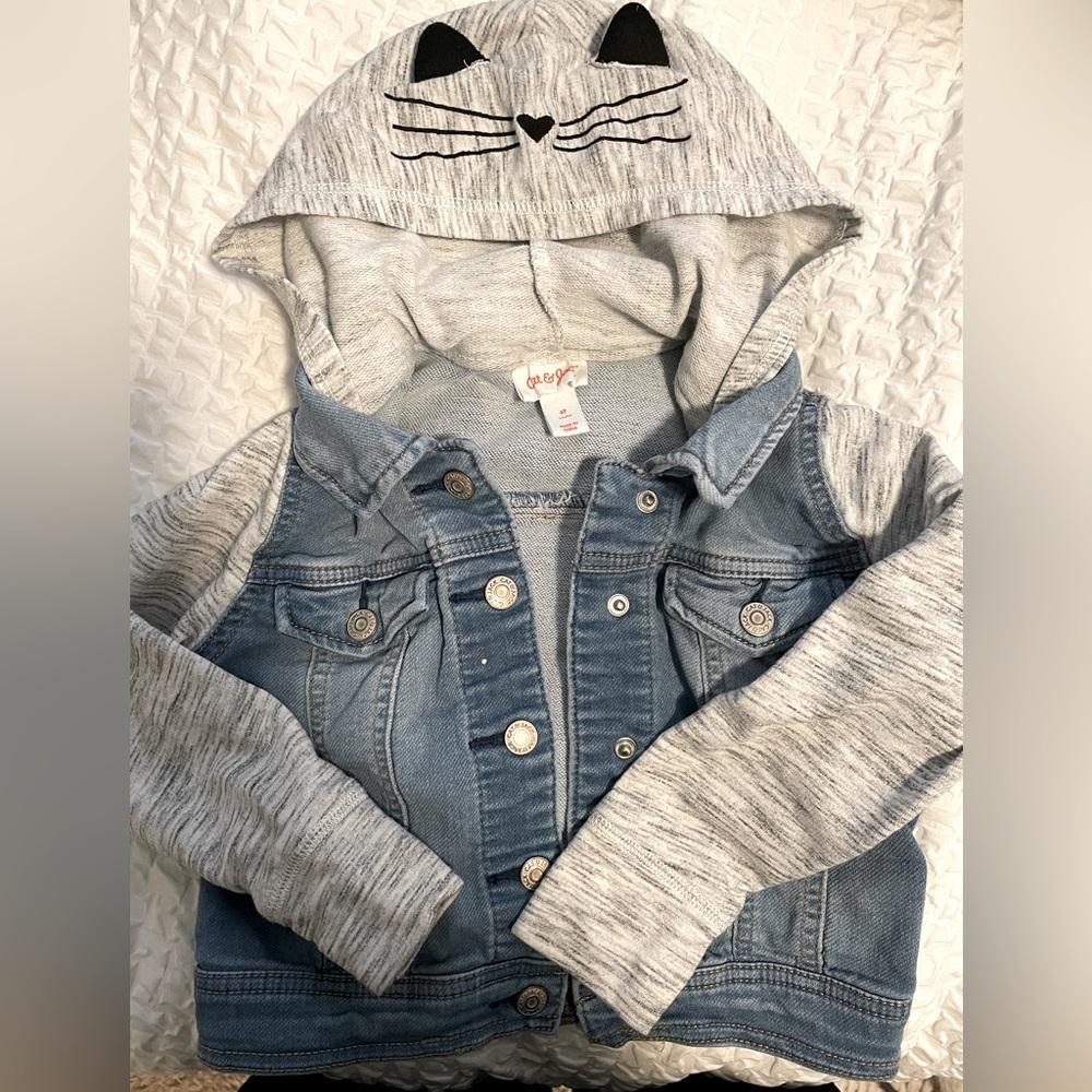 Cat and Jack Toddler Girls' Cat Hood Denim Jacket Size 4T EUC